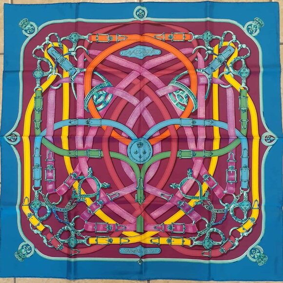 Hermès "Cavalcadour" Silk Scarf PERFECT WITH BOX! Beautiful Bold Colors! 90cm - Picture 1 of 5